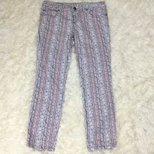 Free people Ivory combo jeans pink grey white southwestern pattern waist 32" W28